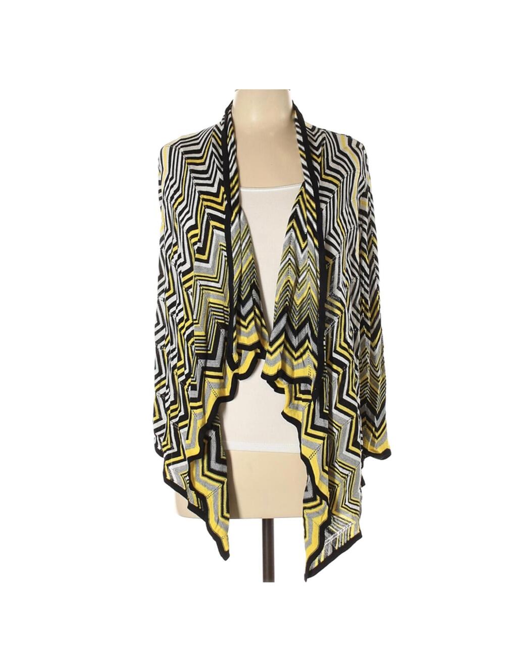 Cache Women's Black Yellow Zigzag Pattern Cardigan Size Medium